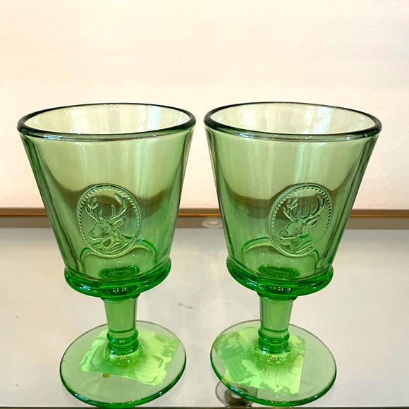 LA ROCHERE Alpine Deer Stag Head Embossed Goblet Wine Glass Set of 6 Green NEW - Picture 14 of 15